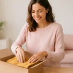verification de la couture d'une veste en jean en friperie