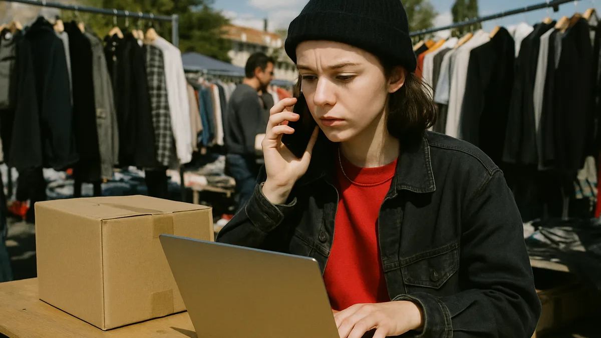 personne contactant un service client au téléphone, colis sur le bureau