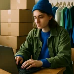 commerçant se connectant à son espace professionnel d'envoi de colis